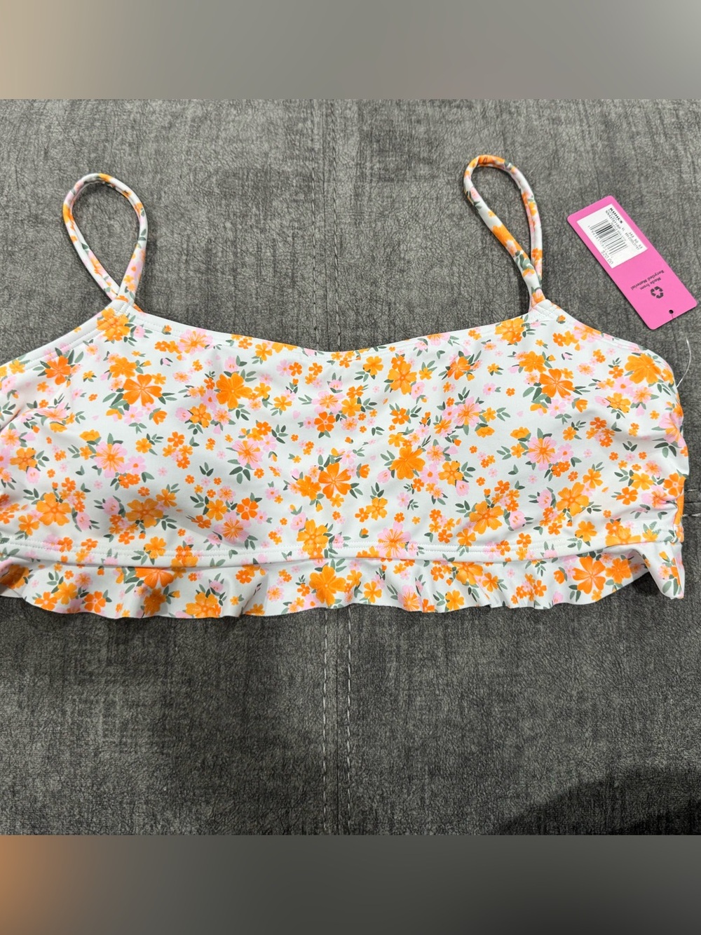 Floral Ruffle bikini top - White with Orange Floral
